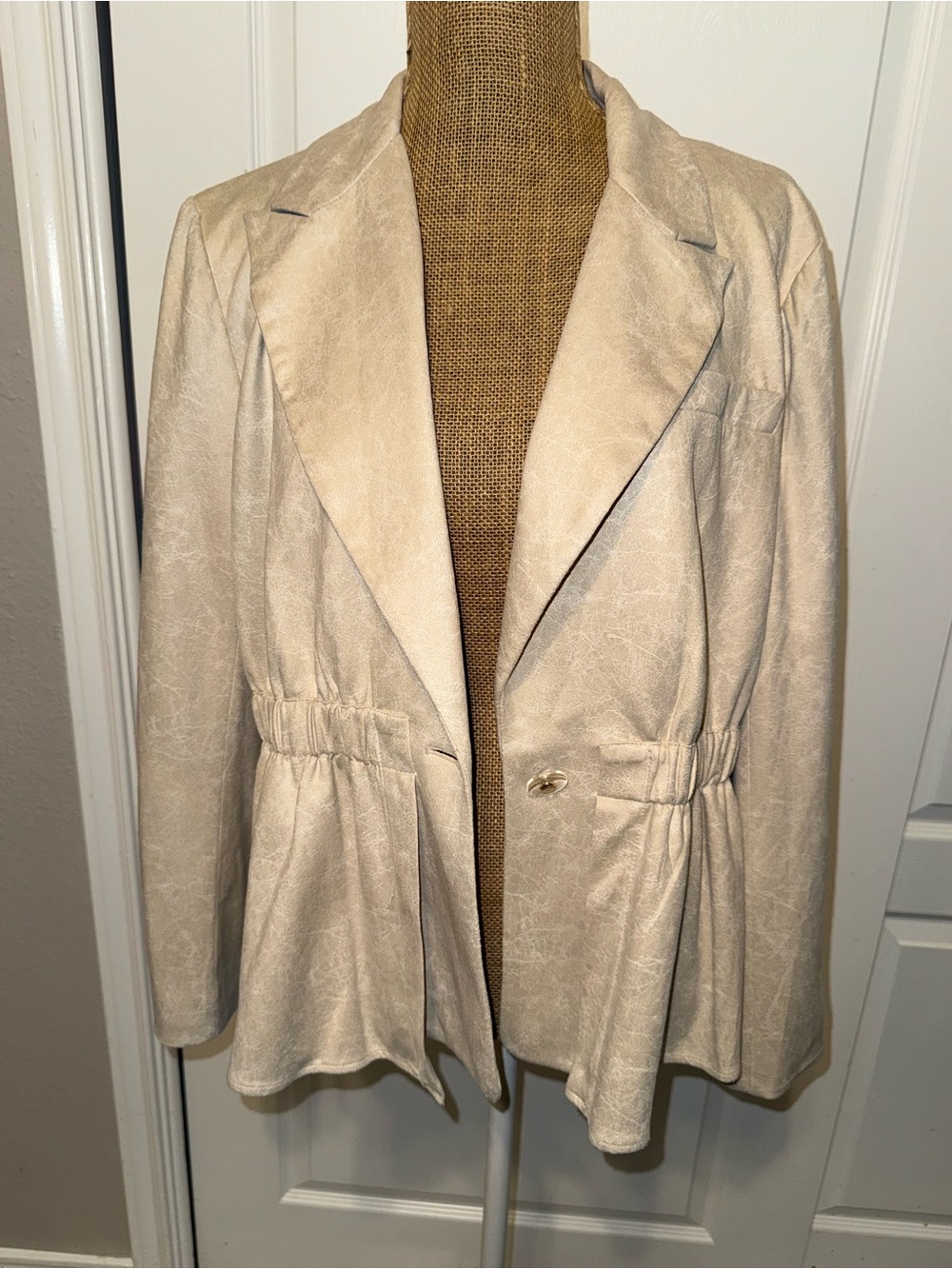 Vintage Women's Cream Open-Front Faux Suede Jacket